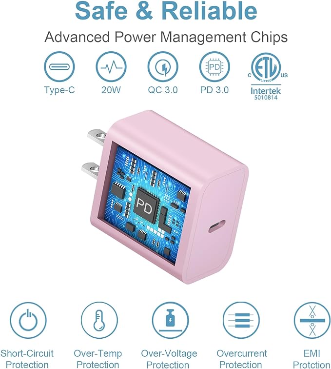 10FT iPhone 17 16 15 Charger Fast Charging USB C Charger Block Type C Chagrer Fast Charging 2-Pack for iPhone 17/17 Plus/17 Pro/17 Pro Max/iPhone 16/16 Plus/16 Pro/16 Pro Max/15/15 Pro Max/(Pink)