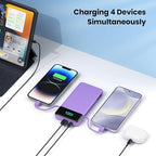 Portable Charger for iPhone,13800mAh Slim Power Bank with Built-in Cables & AC Wall Plug,All in One 4 Outputs USB C Fast Charging Battery Pack for iPhone 17/16/15/14,Android,Travel Essential (Purple)