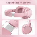 Botesty Sound Wired Headphones with Microphone, Over Ear 3.5mm Plug in Headphones with 4.9ft Tangle-Free Nylon Cord for Tablet, Laptop, MP3/4, School, Airplane Travel (Pink)