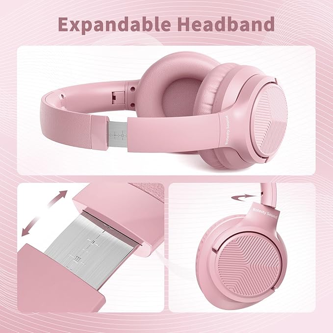 Botesty Sound Wired Headphones with Microphone, Over Ear 3.5mm Plug in Headphones with 4.9ft Tangle-Free Nylon Cord for Tablet, Laptop, MP3/4, School, Airplane Travel (Pink)