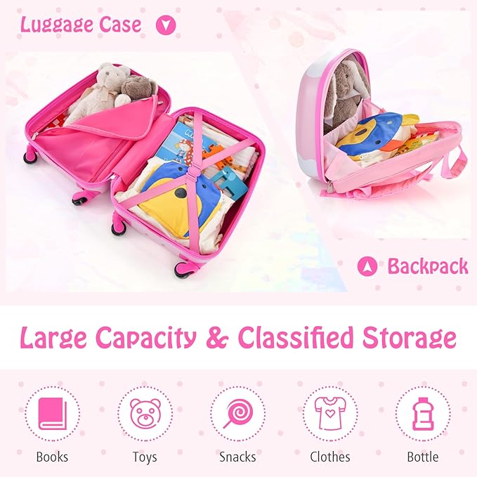 Goplus 2PC Kids Luggage, 12" & 16" Kids Carry On Luggage Set with 4 Spinner Wheels, Lightweight Rolling Spinner Suitcase for Children Toddlers Boys and Girls Travel
