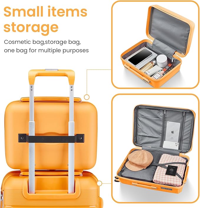 Hard Shell Luggage Sets 4 Piece with 360 Spinner Wheels,Lightweight Suitcase Set with TSA Lock,Travel Luggage Set with Telescoping Handle,Light and Strong,Easy to Clean (Orange)