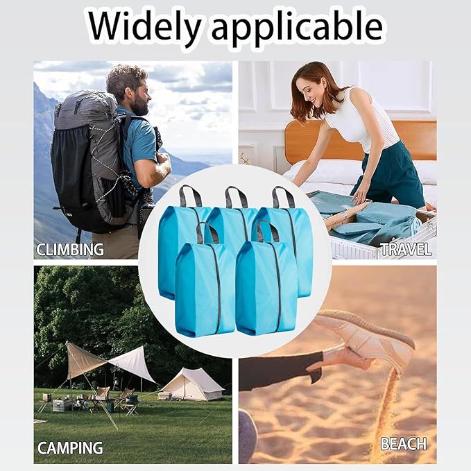 5Pcs XL Travel Shoe Bags Portable Travel Gifts Shoe Organizer with Zipper Closure, Waterproof Nylon Shoe Storage Organizer with Handle Travel Bags For Men and Women, Blue