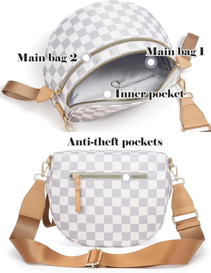 Black and White Checkered Crossbody Bag Bum Bag for Women,Spacious Checkered Purse Fanny Packs Belt Bag