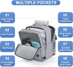 Grey Travel Backpack - Carry On Flight Approved Mochila De Viaje Personal Item - Large Backpack for Men & Women - 18x14x8 Inches
