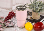 D·S 30oz Sakura Pink Tumbler Stainless Steel Double Wall Vacuum Insulated Mug with Straw and Lid, Cleaning Brush for Cold and Hot Beverages
