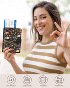 Slohif Passport Wallet Holder Cover for Travel - Women Men RFID Blocking Passport Book Case Protector, Colorful Cute Flower Leather Personalized Organizer Slim Carrier Boarding Pass Cards Slots