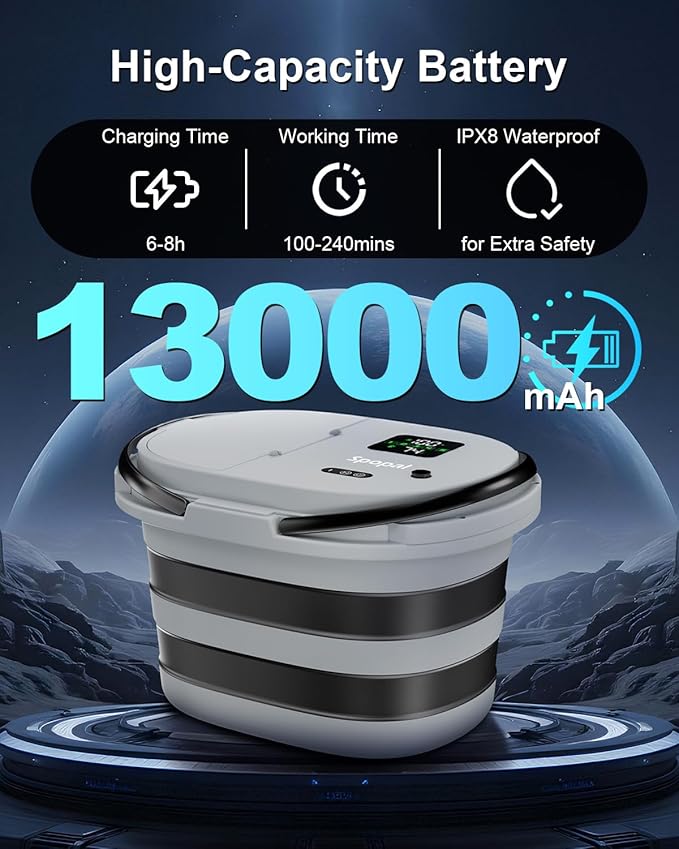Spopal Portable Integrated Camping Shower with 20L Bucket, Temperature Measurement & Fruit Washing Mode, LED Digital Display, IPX8 Waterproof, 13000mAh Battery for Hiking, Travel, Car, Pet