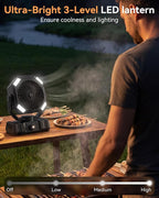 USONE Misting Fan, Portable Camping Fan Rechargeable, Battery Powered Fan for Camping with Light, Remote & Timer, Hanging Tent Fan with Hook for Outdoor fishing, Travel, Work/Summer Essential,Black