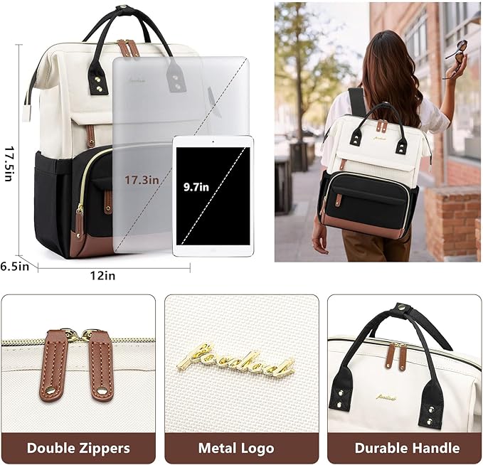 Focdod Backpack for Women 17 Inch Laptop Backpack Work Business Backpacks Purse Computer College Carry on Backpacks Nurse Bag Backbag Casual Daypack for Travel Black