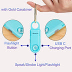 135dB Rechargeable Personal Safety Alarm Built-in Ultra-Bright Flashlight Non Slip Grip Keychain Emergency SOS Siren for Women, Students, Night Runner. Loud Sound Hiking Bear Alerts with Hook. Aqua