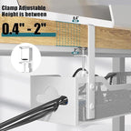 Under Desk Cable Management Tray 32'', Cable Management Under Desk No Drill, Cable Organizer with Clamp for Wire Management, Cord Organizer for Office, Home - No Damage to Table (White)