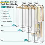 LANDNEOO 6 Pack Clear Garment Bags for Hanging Clothes with Zippers on Double Sides - 32&40&60" Long Suit Bags - 10'' Clothes Storage for Coat, Dress, and Fur in Closet