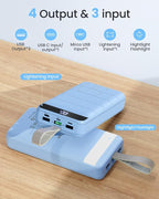 Power Bank Fast Charging 50000mAh - 22.5W Portable Charger USB C Quick Charge with 4 Outputs & 3 Inputs LED Display Huge Capacity External Battery Pack for iPhone, Samsung, iPad etc Sierra Blue