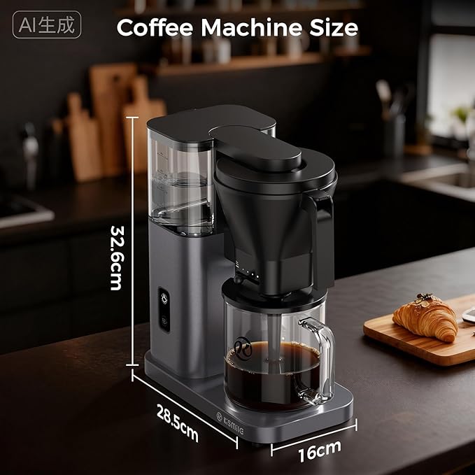 Kismile 8 Cup Drip Coffee Maker Machine, Pour Over Coffee Brew with 3s Instant Heat 197-205℉, Removable Water Tank, Adjustable Flow Control, Deep Cold Brew & Keep Warm 40 Min (starrygray)