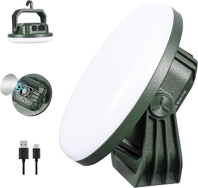 VAVOFO 30W LED Camping Lantern Rechargeable, 124 LED with 3 Lighting Modes, 3000LM, 7200mAh Portable Tent Light with Magnet, IP65 Waterproof for Emergencies, Outdoor and Indoor (Green)