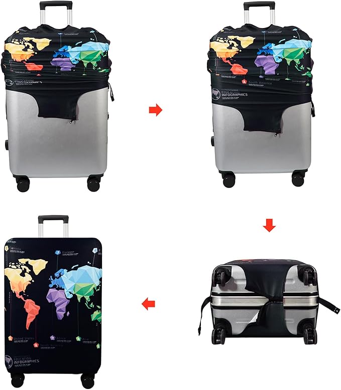 WUJIAONIAO Travel Luggage Cover Baggage Suitcase Cover Protector Skins 18-32 Inch (map, S (for 18-20 inch luggage))