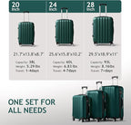 3 Piece Luggage Sets, Lightweight ABS Suitcase with 4 Spinner Wheels ＆ TSA Locks, Hardside Carry On Luggage Durable Suitcase Set for Family Travel Business - Dark Green, 20/24/28