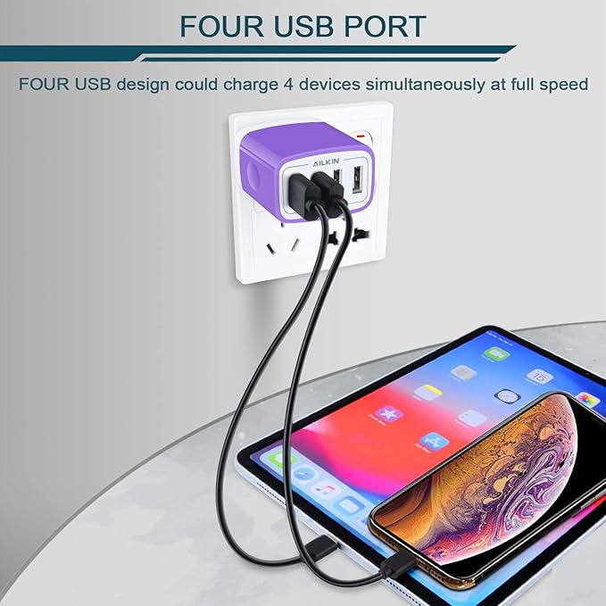 Wall Charger, USB Charger Adapter, AILKIN 4.8A 4Multi Port Fast Charging Station Power Base Block Plug Cube Brick for iPhone, iPad, Samsung Galaxy, Moto, Google Pixel, Kindle Fire Plug Cargador Carro