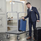 Hotel Luggage Cart Commercial Grade Brushed Stainless Steel, 900LBS Heavy Duty Bellman's Cart with 8" Rubber Wheels & Grey Carpeted Deck Luggage Trolley for Hotels Resorts (Silver, 42"× 26" × 70'')
