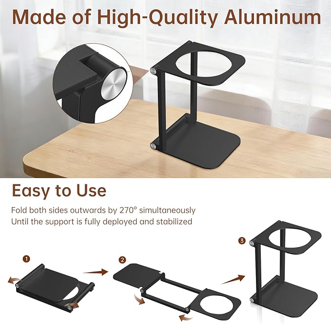 Foldable Pour Over Coffee Maker Stand, Aluminum Portable Electric Espresso Machine Stand Compatible with Outin, Portable Coffee Makers, General Funnels Black