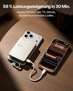 MOMAX Ultra-Slim 10000mAh Portable Power Bank with Built-in USB-C Cable, PD 30W Fast Charging Battery Pack for iPhone 17/16/15, iPhone air, Galaxy, Pixel (No Wireless,No Lightning)