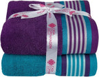CASA COPENHAGEN He & She 6Pcs 100% Egyptian Cotton Large Designer Towels Gift Set- Indigo - Teal, 550GSM, 2Bath 2Hand 2Washcloths, Bath Towels for Bathroom (Gift Set for Women & Men)
