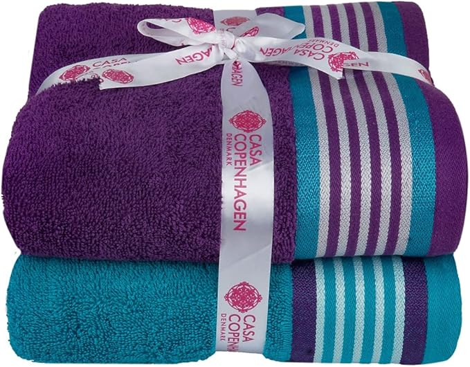 CASA COPENHAGEN He & She 6Pcs 100% Egyptian Cotton Large Designer Towels Gift Set- Indigo - Teal, 550GSM, 2Bath 2Hand 2Washcloths, Bath Towels for Bathroom (Gift Set for Women & Men)