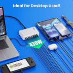 USB C Charger 430W USB C Charger Block, 8-Ports GaN IV Fast Charging Station Hub,PD 100W Laptop Charger Adapter,for MacBook Pro/Air/iPad/iPhone16/15/14/Apple Watch/DELL/Samsung for Home Office