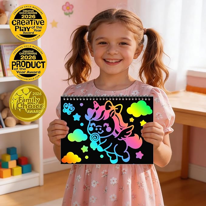 ZMLM Scratch Paper Art-Crafts Gift: 2 Pack Rainbow Notebooks Supplies Toys for 3 4 5 6 7 8 9 10 Years Old Girls and Boys Kids Easter Gifts Christmas Birthday Party Games Unicorns