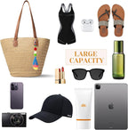 Trifabricy Beach Bags for Women, Large Beach Bag, Woven Straw Tote Bags Waterproof, Weaving Swim Shopping Travel Bag