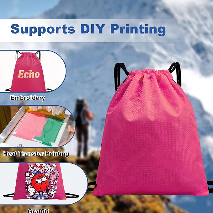 2-Pack Waterproof Drawstring Backpacks, Soccer-Texture Oxford Fabric, 16.9" × 13.8", Lightweight 0.19 lb Each, No Eyelets, Gym & Marathon Gear Sacks(Pink)