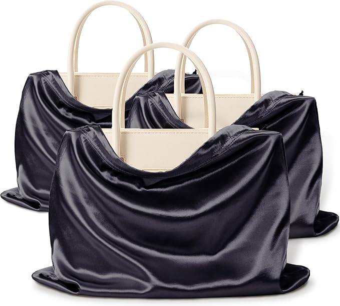 Vonty 3 Pack Silky Dust Bags for Shoes and Purses, Satin Drawstring Bag for HandBags Boots - Black Shoe Bag Silk Dust Cover Bag Protector Travel Storage Pouch(23.6 x 19.6 In)
