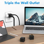 POWERCORDS 3 Power Blocks Outlet Splitter, 3 Pack, Grounded Wall Tap, 3-Prong Plug Adapter AC Multi Plug Wall Outlet, Power Splitter, Cruise Essentials, for Home Office School Dorm, UL Listed,Black