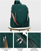 FADEON Leather Laptop Backpack for Women Designer 15.6 inch PU Laptop Bag, Ladies Travel Computer Work Backpack Green