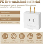 2-Prong to 2-Prong 3-Side Outlet Plug Splitter Converter - 5 Pack, Non-Ground Outlet for Old Home, Hotel, White