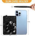 Yonlevres Credit Card Holder Slim Wallet, Moon Lunar Black RFID Wallet Women Front Pocket Small Card Holder, Travel Cute Funny Thin Card Case ID Window PU Leather RFID Blocking Card Organizer Gifts