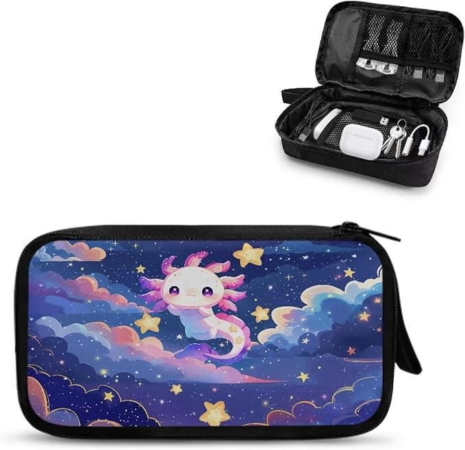 Cartoon Axolotl Print Travel Cable Organizer Bag Waterproof Portable Electronic Accessories Organizer for USB Cable Cord Phone Charger Headset Wire SD Card
