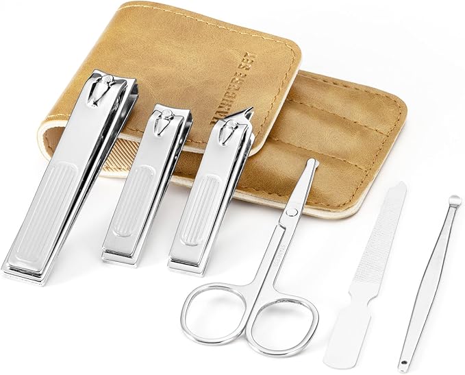 6-Piece Nail Clippers Set for Men Toe and Fingernail Clippers Kit with Travel Case Mens Manicure Nail Grooming Kits Gift for Dad Husband Boyfriend Men’s Personal Care Essentials
