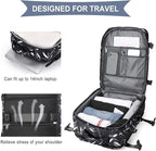 WONHOX Large Travel Backpack Women, Carry On Backpack,Hiking Backpack Waterproof Outdoor Sports Rucksack Casual Daypack Fit 14 Inch Laptop with USB Charging Port Shoes Compartment, Leaves Black