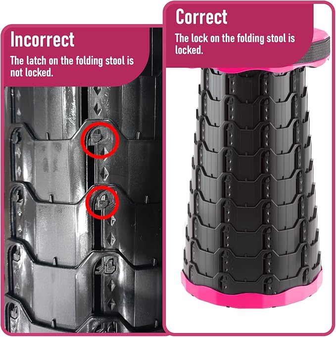 Doseno Upgraded Foldable Stool Thickened, Portable Collapsible Stool Retractable Stool for Fishing, Hiking Tours, BBQ, Parties, Outdoor Activities（Pink）