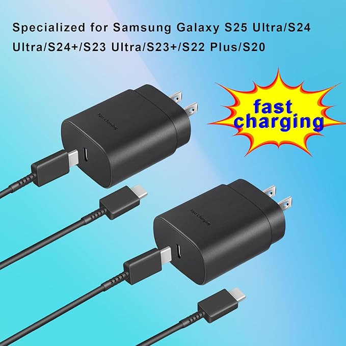 Type C Charger，Fast Charging USB C Chargers Block 25w Fast Wall Chargers for Samsung S25/S24/S23/S22/S21 Ultra/S20/S20 Ultra/Note 20 Ultra，Android Charger【2-Pack】