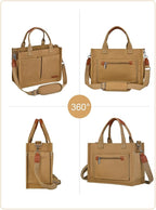 BESBESME Canvas Tote Bag for Women with Zipper & Compartments– Large Work & College Laptop Tote Crossbody Shoulder Bag
