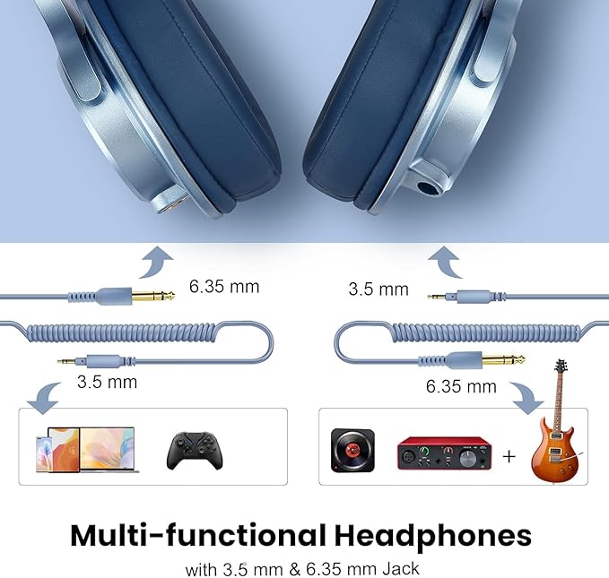 OneOdio A71 Hi-Res Studio Recording Headphones - Wired Over Ear Headphone with SharePort, Monitoring Mixing Foldable Headset with Stereo Sound, 3.5/6.35MM Jack for PC Computer DJ Guitar-Sky Blue