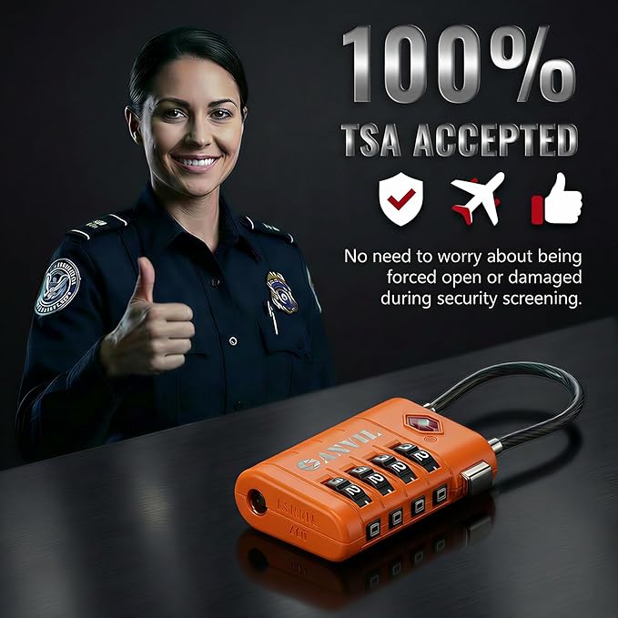 ANVIL TSA Approved Luggage Locks with Search Alert Indicator, 4-Digit Combination Suitcase Lock, Advanced TSA008 Core Heavy Duty Anti-Theft Travel Lock for Double Zippers, Backpacks (3, Orange)