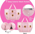 Fammart Mesh Beach Bag with Zipper, Large Beach Tote for Women, Toys Pool Swim Bag Travel Vacation Cruise Essentials