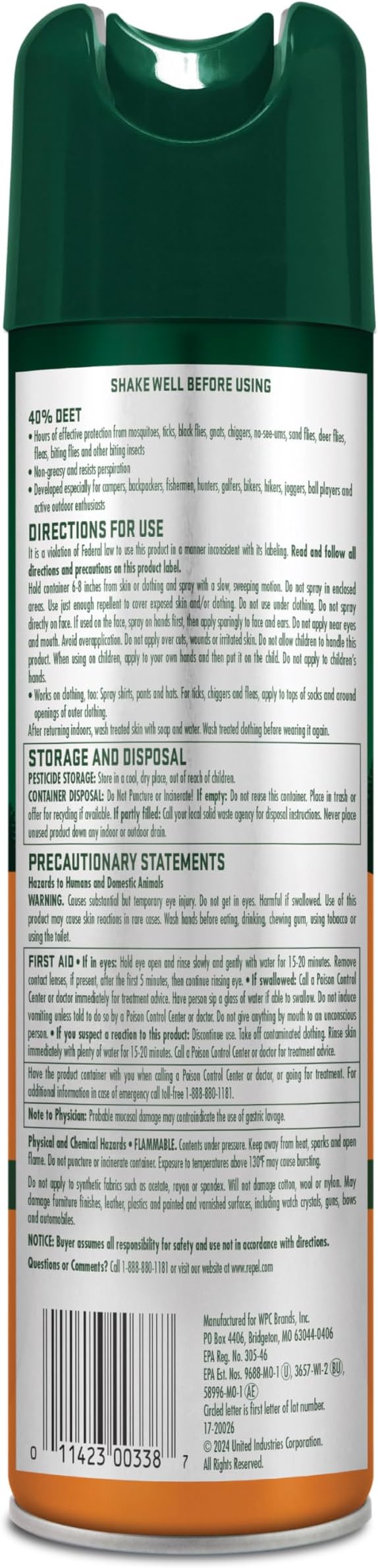 Repel Insect Repellent Sportsmen Max Formula 40% DEET 6.5 Ounces, Aerosol, 6 Pack