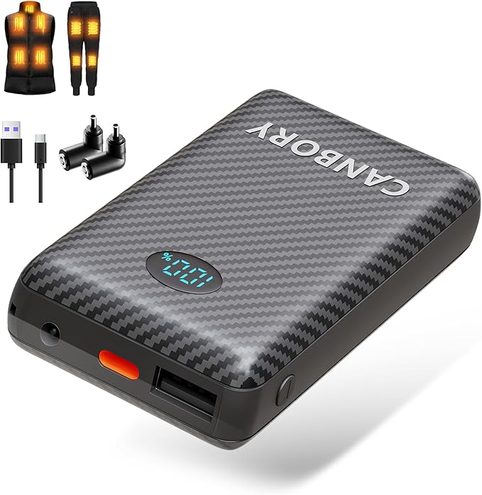5V 2A/3A Battery Pack for Heated Vest Heated Jacket, 12000mAh Power Bank for Heated Apparel with LED Display with 7.4V DC Port