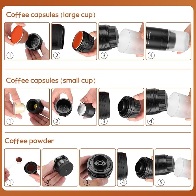 Gugxiom 3 In 1 Portable Coffee Maker, Mini Travel Camping Coffee Makers, Self-Heating Car Coffee Maker with USB-C,for Hiking Office RV