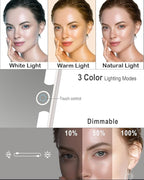 Rechargeable Travel Makeup Mirror with Lights and10x Magnification, 70 LEDs 3 Color Lights, Foldable Beauty Mirror, Portable Lighted Mirror Offwhite with Carrying Case